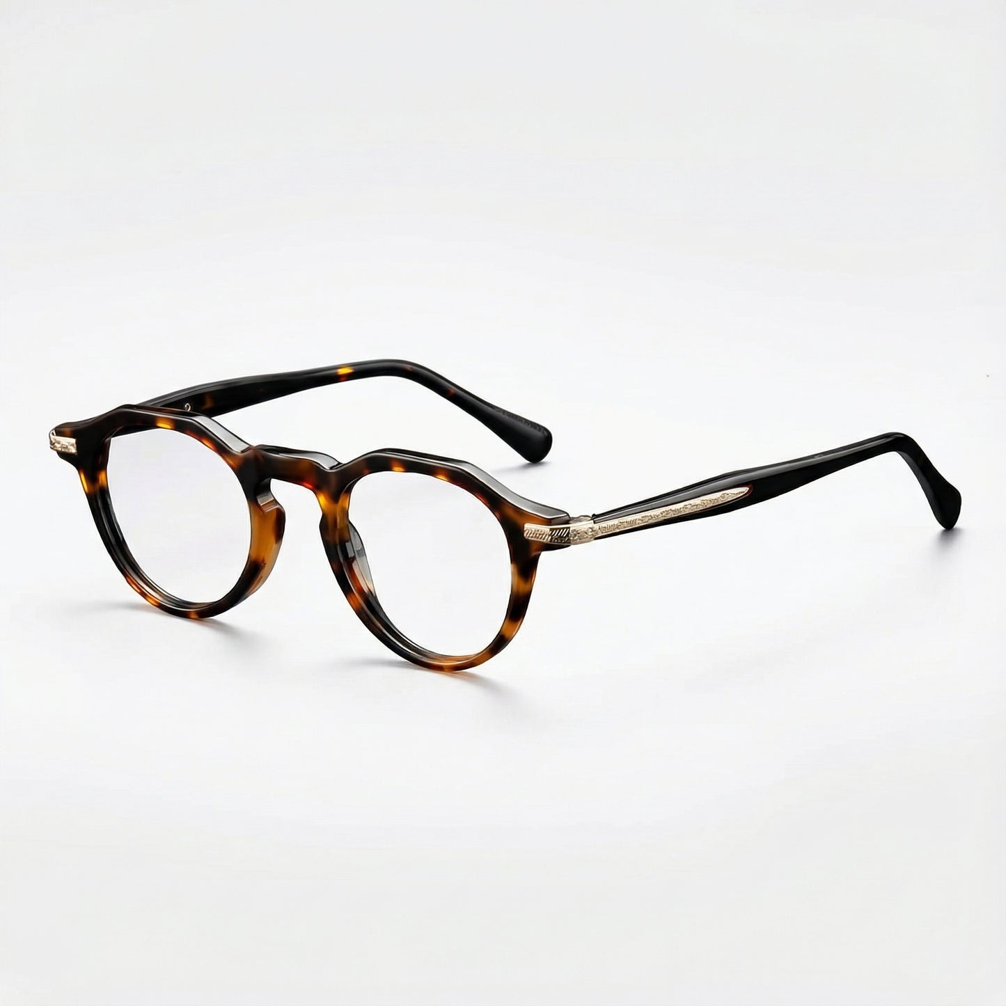 Tortoiseshell eyeglasses on a white background