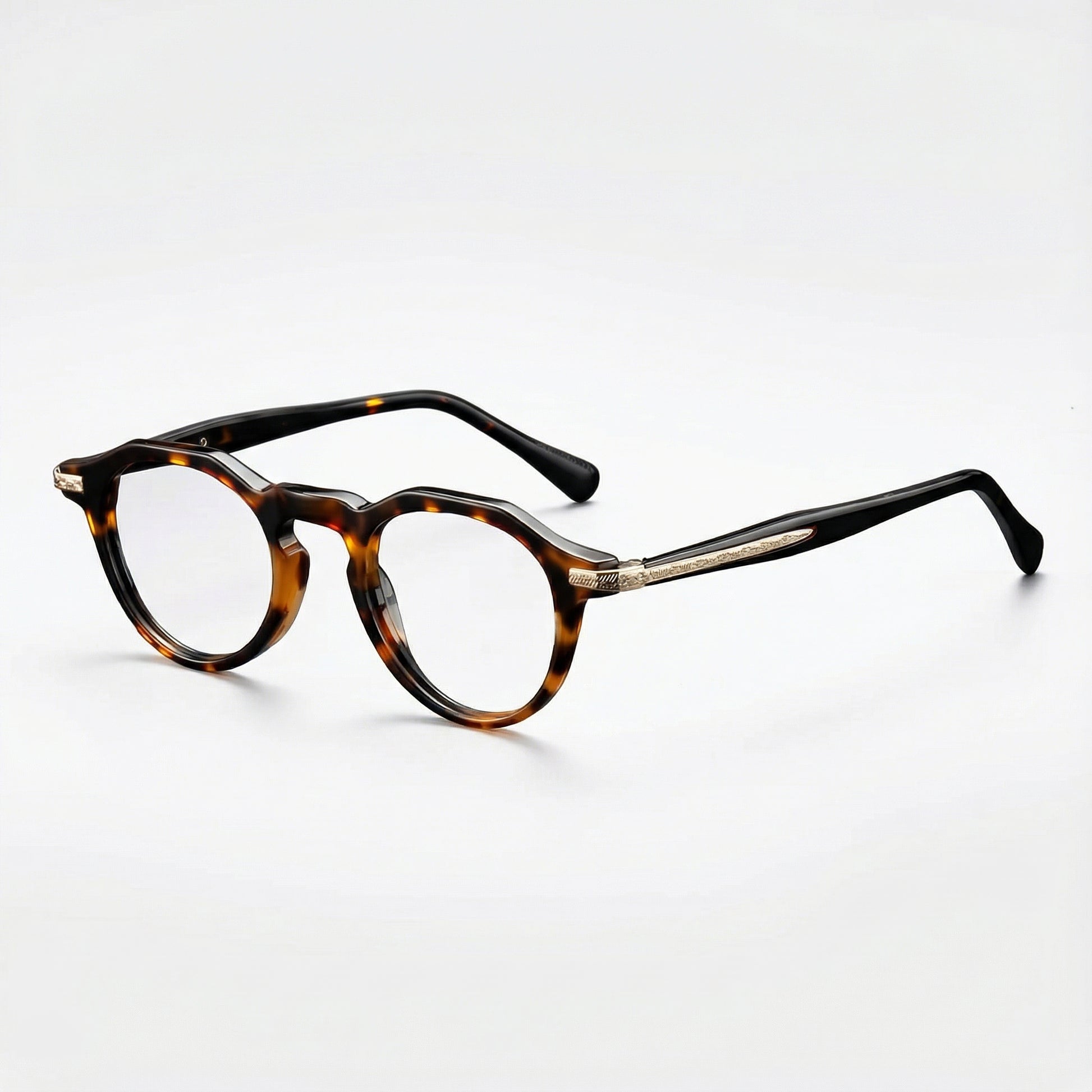 Tortoiseshell eyeglasses on a white background