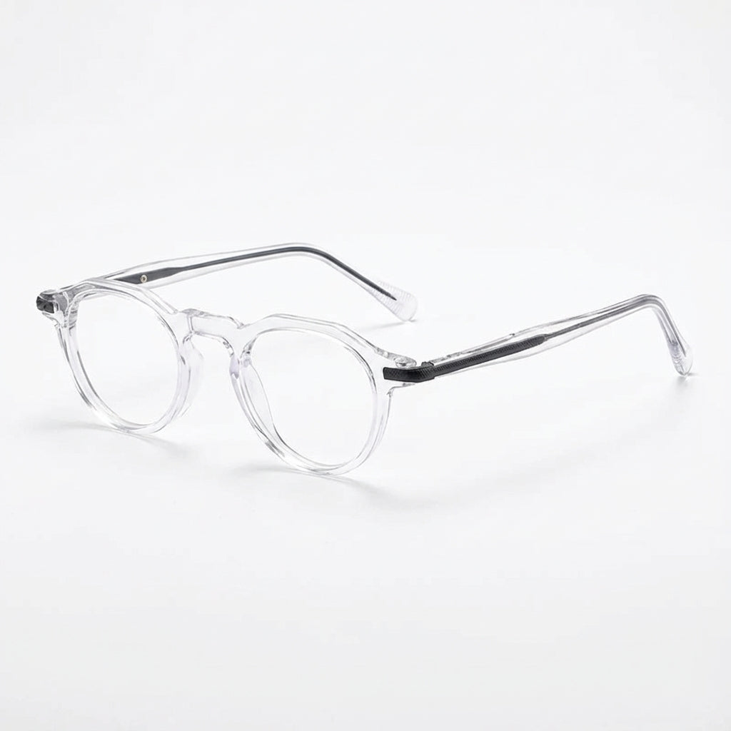 Clear eyeglasses on a white background