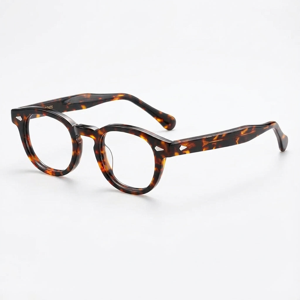 Tortoiseshell eyeglasses on a white background