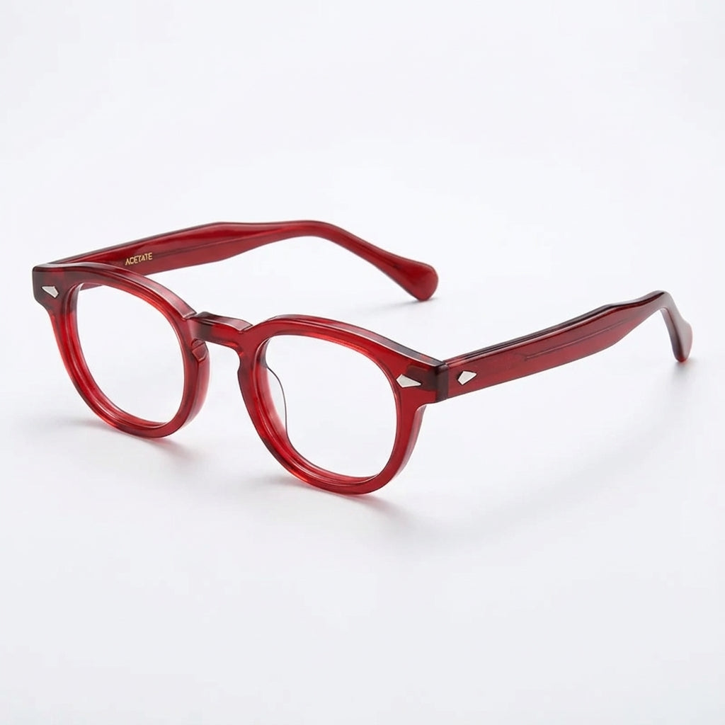 Red eyeglasses on a white background